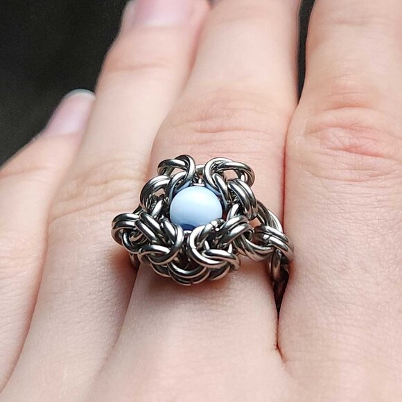 Vintage Medieval style light blue Romanov chainmail ring ✦ size 7 ✦ - Picture 9 of 9